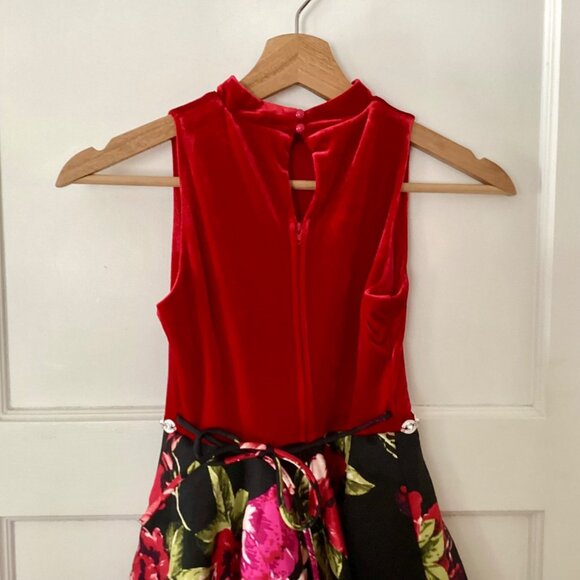 SPEECHLESS Big Girls Floral Halter Neck Red Velvet Hi-Low Party Dress - Picture 8 of 11